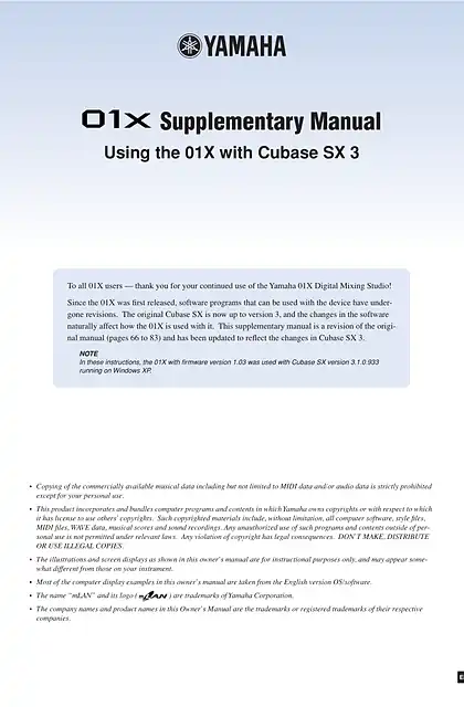 yamaha雅马哈01X Supplementary Manual